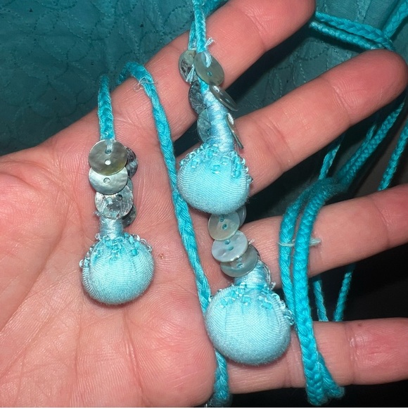 Ritu Kumar Kurta Dress Turquoise Lined Side Slit Studded Ombre Tasseled Size 36 - Picture 4 of 15